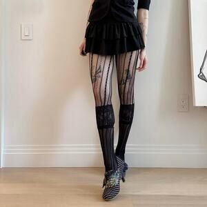 Sheer striped lace pattern tights